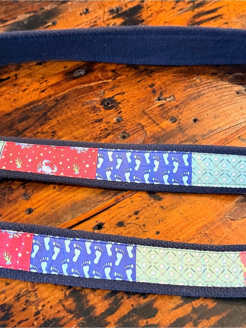 Vineyard Vines Navy Webbing Belt with Pink, Blue & Yellow Patch Panels